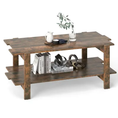 2-úrovňový konferenčný stolík s policou Konferenčný stolík Obdĺžnikový bočný stolík Akcentový stolík Hnedý