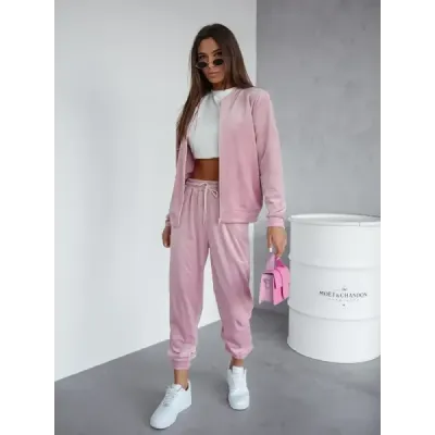 Dámska velúrová súprava s rozopnutou mikinou MODA768 ružová