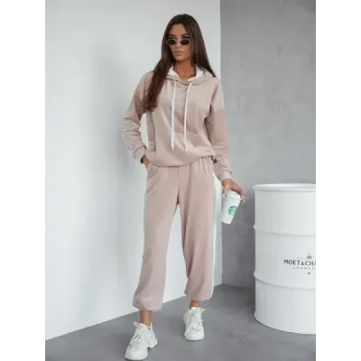 Velúrová tepláková súprava s pruhmi MODA508 béžová Velúrová tepláková súprava s pruhmi MODA508 béžová