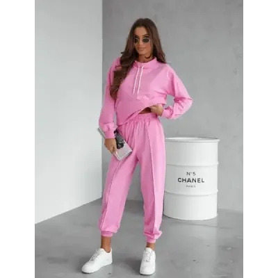 Súprava mikiny s golierom a tepláky MODA82162 ružová