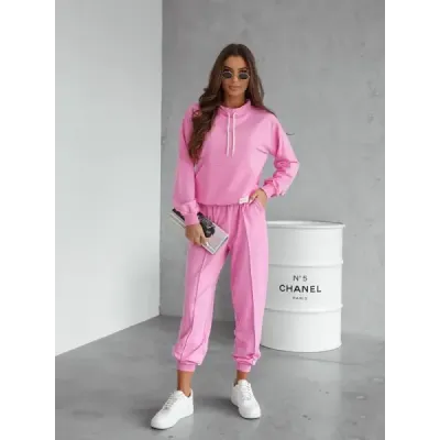 Súprava mikiny s golierom a tepláky MODA82162 ružová