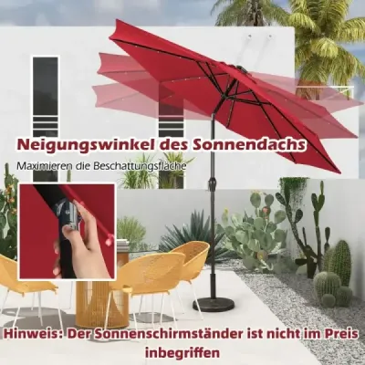 LED osvetlenie konzolový slnečník okrúhly slnečník solárne napájaný záhradný slnečník kľučka-hnedá-? 3M