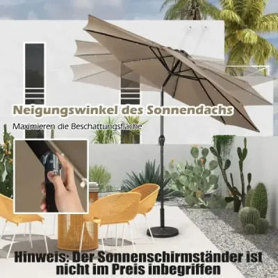 LED osvetlenie konzolový slnečník okrúhly slnečník solárne napájaný záhradný slnečník kľučka-hnedá-? 3M