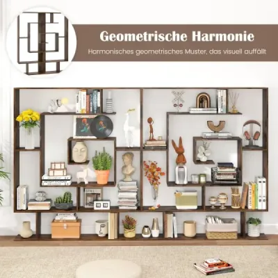 Regál so 7 úrovňami Rozdeľovač izieb Geometrický stojaci regál Kancelársky regál Rustikálna hnedá