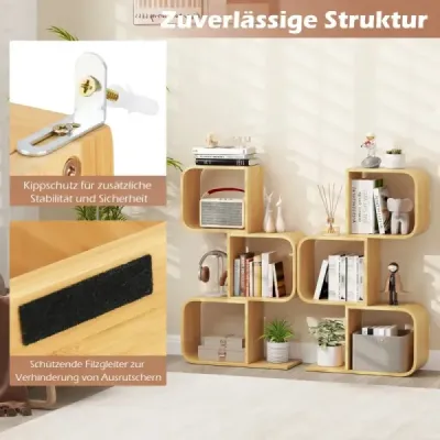 Bambusová knižnica v tvare písmena S s 3 úrovňami Stojaca polica Kocka Kancelárska polica 61 x 23 x 100 cm