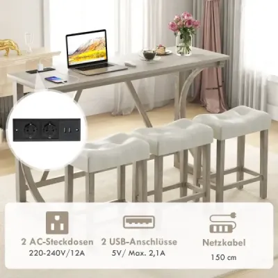 Barový stôl s barovou stoličkou Barový stôl s 2 zásuvkami a 2 USB portami pre 2-3 osoby