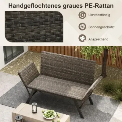 Polyratanová záhradná lavica s funkciou sklápania a nastaviteľnými podrúčkami Záhradná rozkladacia lavica na balkón