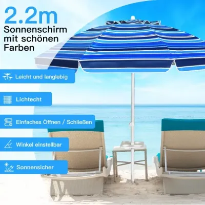 2,2 M plážový slnečník UPF50 + slnečník Prenosný slnečník na terasu - tmavomodrý