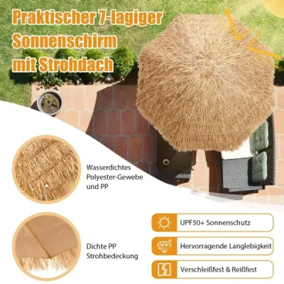 Slnečník 243 cm dlhý prírodný slamený slnečník