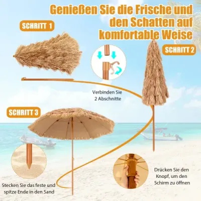 Slnečník 243 cm dlhý prírodný slamený slnečník