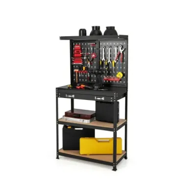 Pracovný stôl Stolík na náradie s perforovaným panelom Pracovný stôl so zásuvkou 81 x 41 x 155 cm Čierna + červená