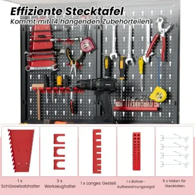 Pracovný stôl Stolík na náradie s perforovaným panelom Pracovný stôl so zásuvkou 81 x 41 x 155 cm Čierna + červená