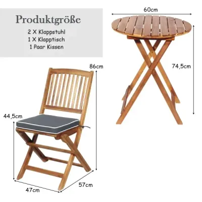 3-TLG. Súprava balkónového nábytku s okrúhlym stolom a 2 stoličkami a 2 vankúšmi Ergonomická sedacia súprava Sivá