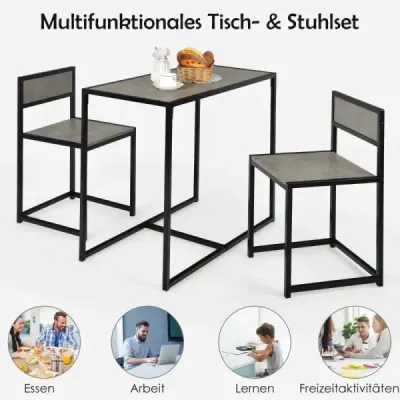 3-dielna súprava kuchynského stola s kompaktným stolom a 2 stoličkami materiály drevo + kov sivá