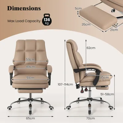 Ergonomická kancelárska stolička s výsuvnou opierkou na nohy Kancelárska stolička Kávová stolička