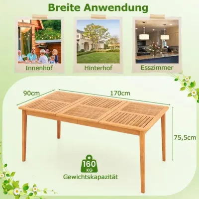 Záhradný stôl z agátového dreva 170 x 90 cm veľký terasový stôl pre 6 osôb príroda