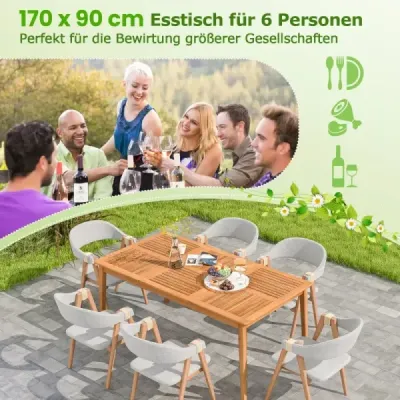 Záhradný stôl z agátového dreva 170 x 90 cm veľký terasový stôl pre 6 osôb príroda