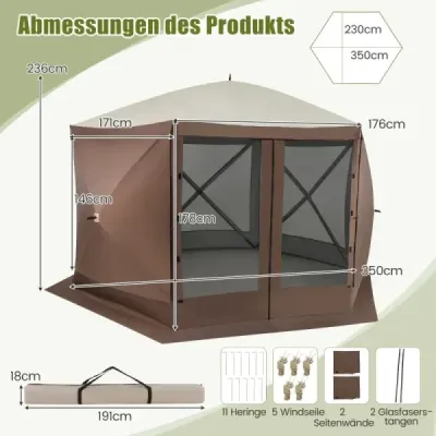 350 x 350 cm pop-up pavilón s taškou na prenášanie a sieťovanými stenami Párty stan skladací pavilón Záhradný pavilón