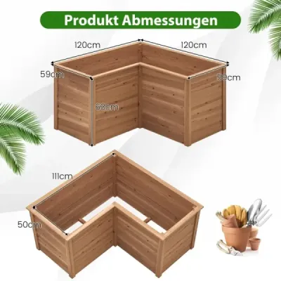 Drevený vyvýšený záhon v tvare písmena L Záhon na rastliny Záhon na bylinky Záhon na balkón Hnedý