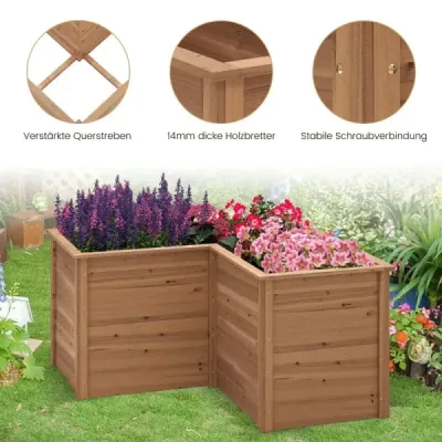 Drevený vyvýšený záhon v tvare písmena L Záhon na rastliny Záhon na bylinky Záhon na balkón Hnedý