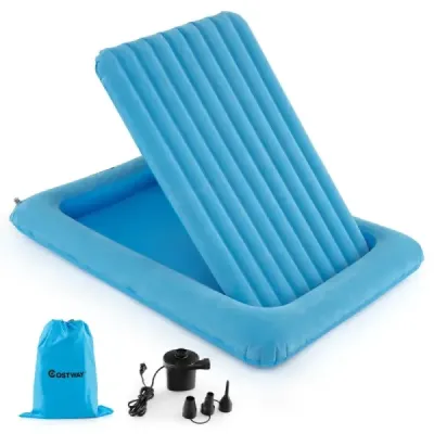 Nafukovacia postieľka s elektrickou pumpou a prenosnou postieľkou 2 v 1 cestovná postieľka s matracom Modrá