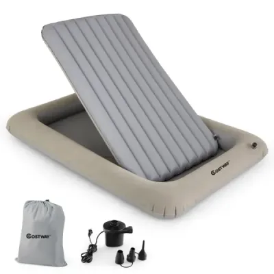 Nafukovacia postieľka s elektrickou pumpou a prenosnou postieľkou 2 v 1 - cestovná postieľka s matracom - sivá