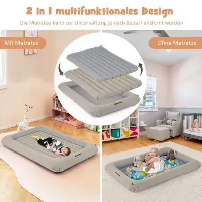 Nafukovacia postieľka s elektrickou pumpou a prenosnou postieľkou 2 v 1 - cestovná postieľka s matracom - sivá