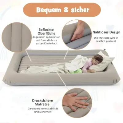 Nafukovacia postieľka s elektrickou pumpou a prenosnou postieľkou 2 v 1 - cestovná postieľka s matracom - sivá
