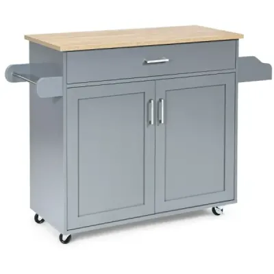 Kuchynský ostrovček vozík pojazdný úložný vozík veľká skriňa 116 x 40 x 85 cm sivá + prírodná