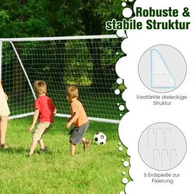Futbalová bránka s rozmermi 365 x 182 cm s vysokopevnostnou sieťou a 6 zemnými hrotmi Bránka odolná voči poveternostným vplyvom na futbalový tréning