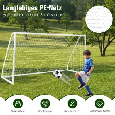 Futbalová bránka s rozmermi 365 x 182 cm s vysokopevnostnou sieťou a 6 zemnými hrotmi Bránka odolná voči poveternostným vplyvom na futbalový tréning