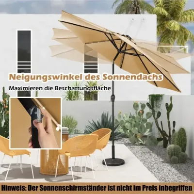 LED osvetlenie konzolový dáždnik okrúhly slnečník solárny záhradný dáždnik kľukový-béžový-ø 3M