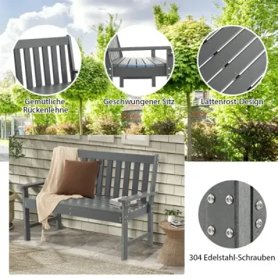 132 cm dlhá lavička Záhradná lavička z HDPE do každého počasia pre 2-3 osoby 132 x 65 x 91 cm Sivá