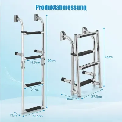 Skladací 3-stupňový rebrík s robustnými PVC stupňami a podlahovým adaptérom a príchytkami 27,5 x 13 x 90 cm
