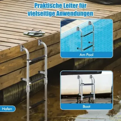 Skladací 3-stupňový rebrík s robustnými PVC stupňami a podlahovým adaptérom a príchytkami 27,5 x 13 x 90 cm