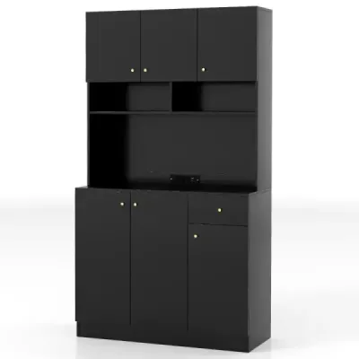Drevená kuchynská skrinka so zásuvkami a portami USB a typom C Bufetová skrinka vysoká čierna Drevená kuchynská skrinka so zásuvkami a portami USB a typom C Bufetová skrinka vysoká čierna