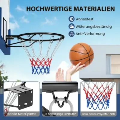Ø45cm vnútorný basketbalový kôš s krúžkom a sieťou Mini basketbalový kôš na montáž na stenu čierny