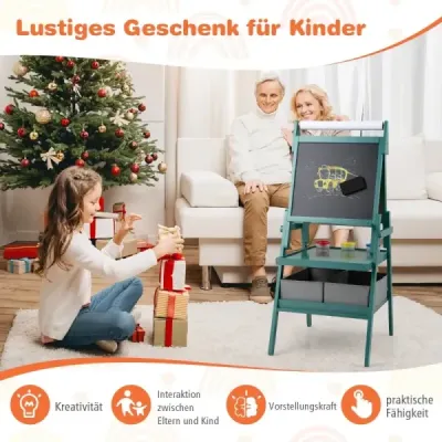 Detská tabuľa 3 v 1 s rolkou papiera a magnetickou tabuľou a bielou tabuľou Obojstranná detská tabuľa Zelená