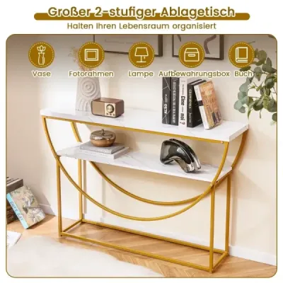 Úzky konzolový stolík s mramorovou doskou 2 úrovne Rozkladací stolík Vstupný stolík 120 x 30 x 80,5 cm
