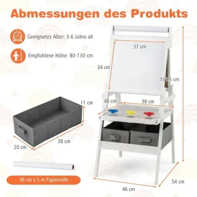 Detská tabuľa 3 v 1 s rolkou papiera a magnetickou tabuľou a bielou tabuľou Obojstranná detská tabuľa biela Detská tabuľa 3 v 1 s rolkou papiera a magnetickou tabuľou a bielou tabuľou Obojstranná detská tabuľa biela