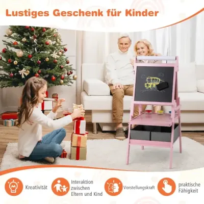 Detská tabuľa 3 v 1 s rolkou papiera a magnetickou tabuľou a bielou tabuľou Obojstranná detská tabuľa biela Detská tabuľa 3 v 1 s rolkou papiera a magnetickou tabuľou a bielou tabuľou Obojstranná detská tabuľa biela