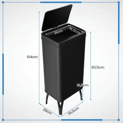 Nerezový odpadkový kôš 50 l Automatický odpadkový kôš so senzorom pohybu a otvoreným vekom 33,5 x 26 x 83,5 cm čierny