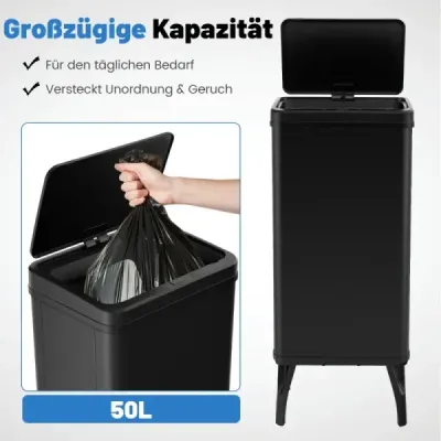 Nerezový odpadkový kôš 50 l Automatický odpadkový kôš so senzorom pohybu a otvoreným vekom 33,5 x 26 x 83,5 cm čierny