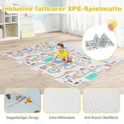 Detská ohrádka s matracom a 50 hracími loptičkami a 4 sťahovacími krúžkami a 4 dvierkami na zips tmavošedá