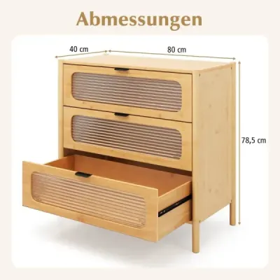 Komoda s 3 zásuvkami Príborník vyrobený z bambusu a tvrdeného skla natural 80 x 40 x 78,5 cm