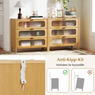 Komoda s 3 zásuvkami Príborník vyrobený z bambusu a tvrdeného skla natural 80 x 40 x 78,5 cm
