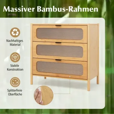 Komoda s 3 zásuvkami Príborník vyrobený z bambusu a tvrdeného skla natural 80 x 40 x 78,5 cm