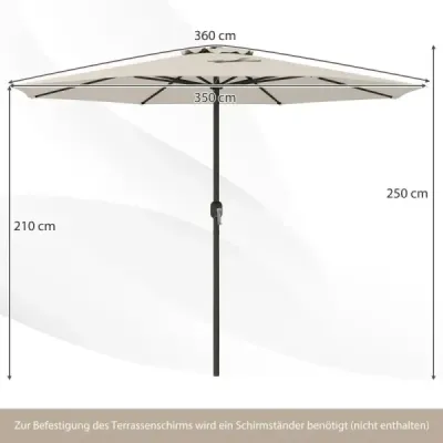Slnečník 350 cm veľký záhradný slnečník s kľukou terasový slnečník s 8 rebrami béžov