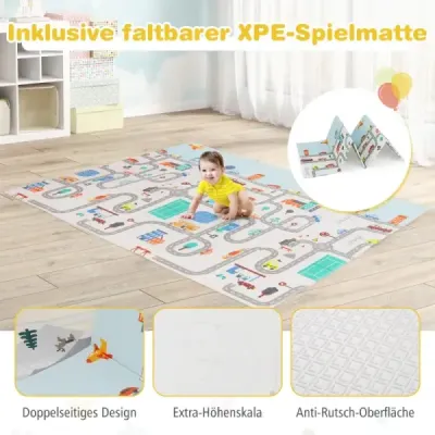 Detská ohrádka s matracom a 50 hracími loptičkami a 4 sťahovacími krúžkami a 4 dvierkami na zips svetlosivá