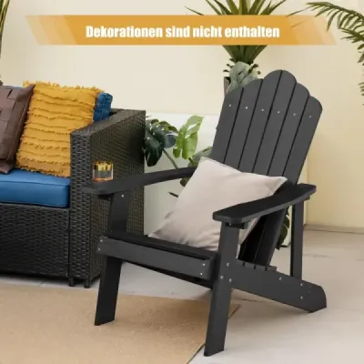 Záhradná stolička Adirondack s držiakom na pohár čiernej farby